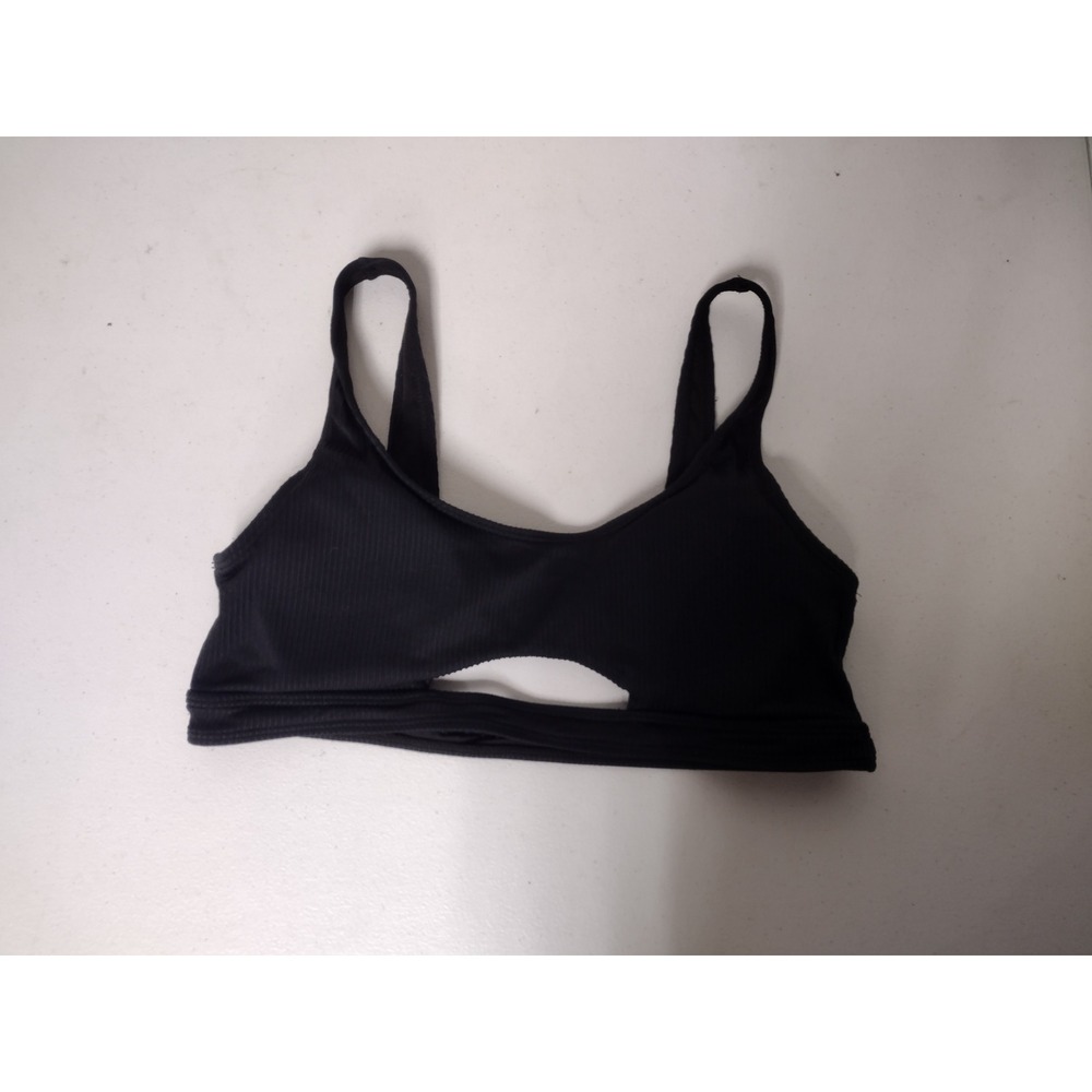 Blushing Brunette Black Ribbed Cutout Bikini Top Size L Scoop‎ Neck Swimwear